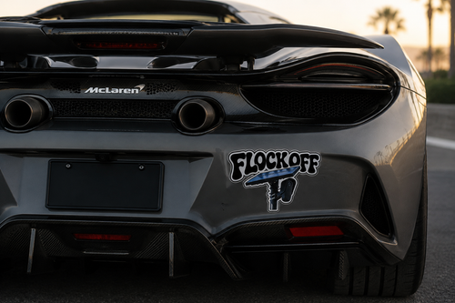 Die-cut “FLOCK OFF” sticker
